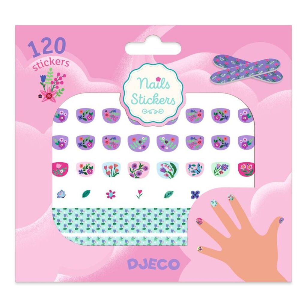 Djeco Petit Flowers nail stickers for kids, sheets of tiny floral nail decals for a mess-free manicure