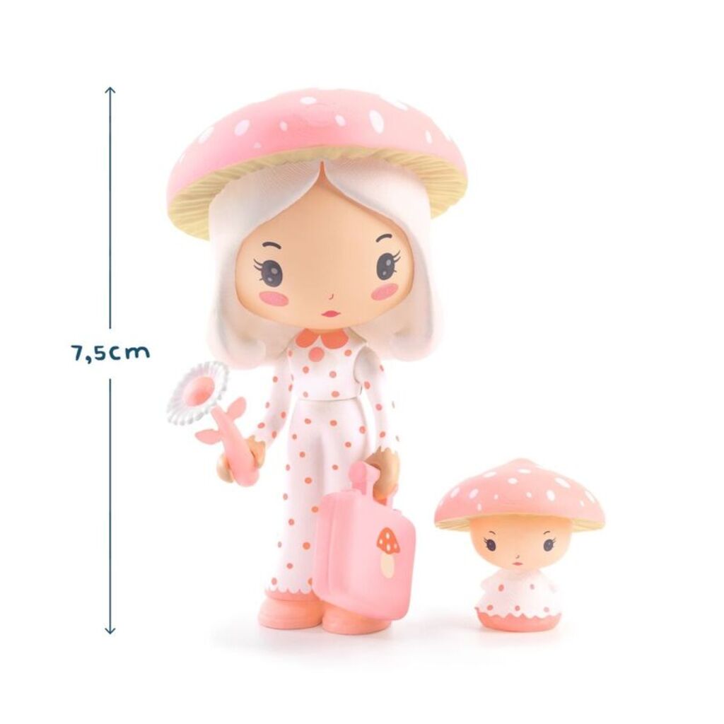 Djeco Tinyly Amy and Mushy figures placed in a Tinyly house, compatible with the whole Tinyly playset range