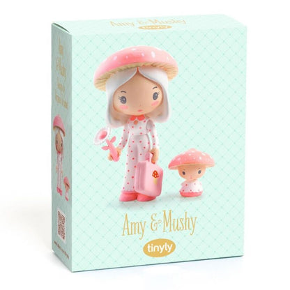 Djeco Tinyly Amy and Mushy mini doll set with finely illustrated wooden figures for small world pretend play