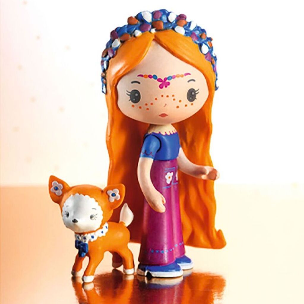 Djeco Tinyly figurine placed inside the Bluchka caravan house during small world pretend play