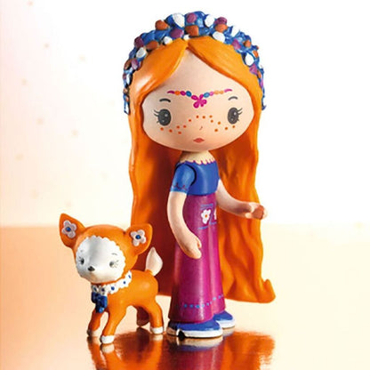Djeco Tinyly figurine placed inside the Bluchka caravan house during small world pretend play