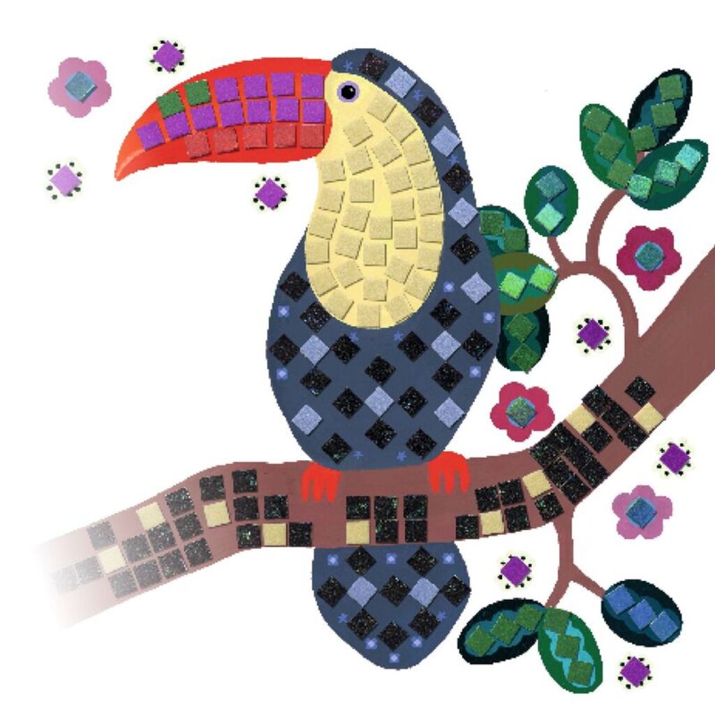 Numbered areas on a Canopy mosaic board that guide children to match each metallic foam square to the right colour