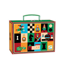 Djeco Chess and Checkers set for kids with an illustrated board and pieces for two classic strategy games