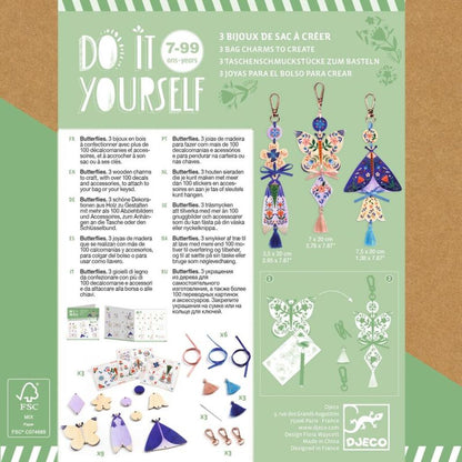 Djeco Do It Yourself Butterflies bag charms box, a creative craft activity for school-age children