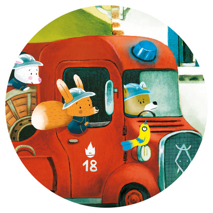 Djeco fire truck 16pc silhouette puzzle box, a first jigsaw for children new to puzzles