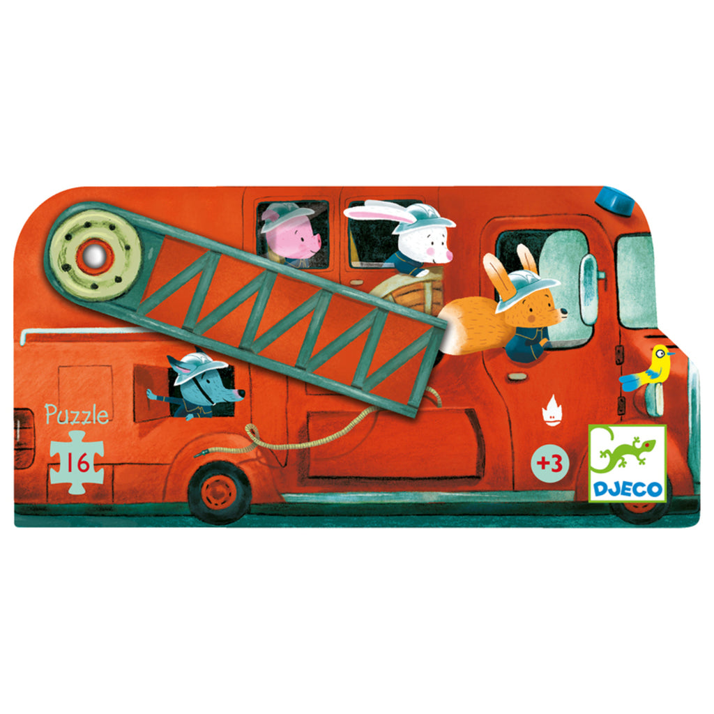 Djeco fire truck 16 piece silhouette puzzle that completes into a fire engine shape for young children