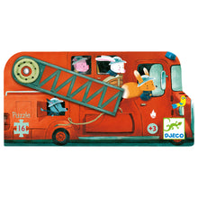 Djeco fire truck 16 piece silhouette puzzle that completes into a fire engine shape for young children