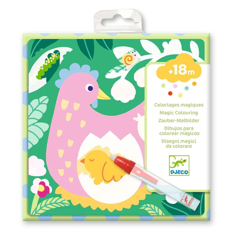 Djeco Magic Colouring Peekaboo Garden Baby Animals water reveal colouring activity with reusable pages and water pen