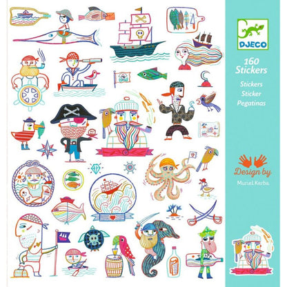 Close-up of individual pirate character stickers showing the illustrated detail