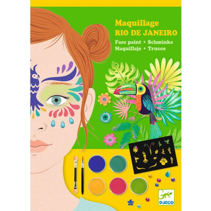 instruction booklet open at the page showing how to build the flower face paint look