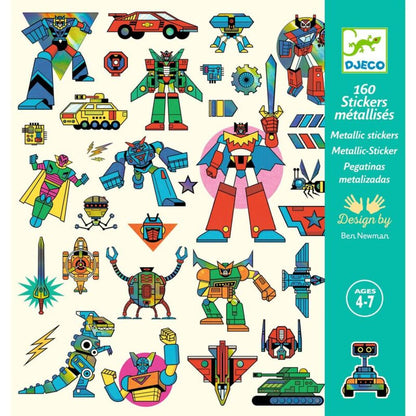 Djeco robot metallic stickers in their pack, an affordable reward or party favour for kids aged 4 and up