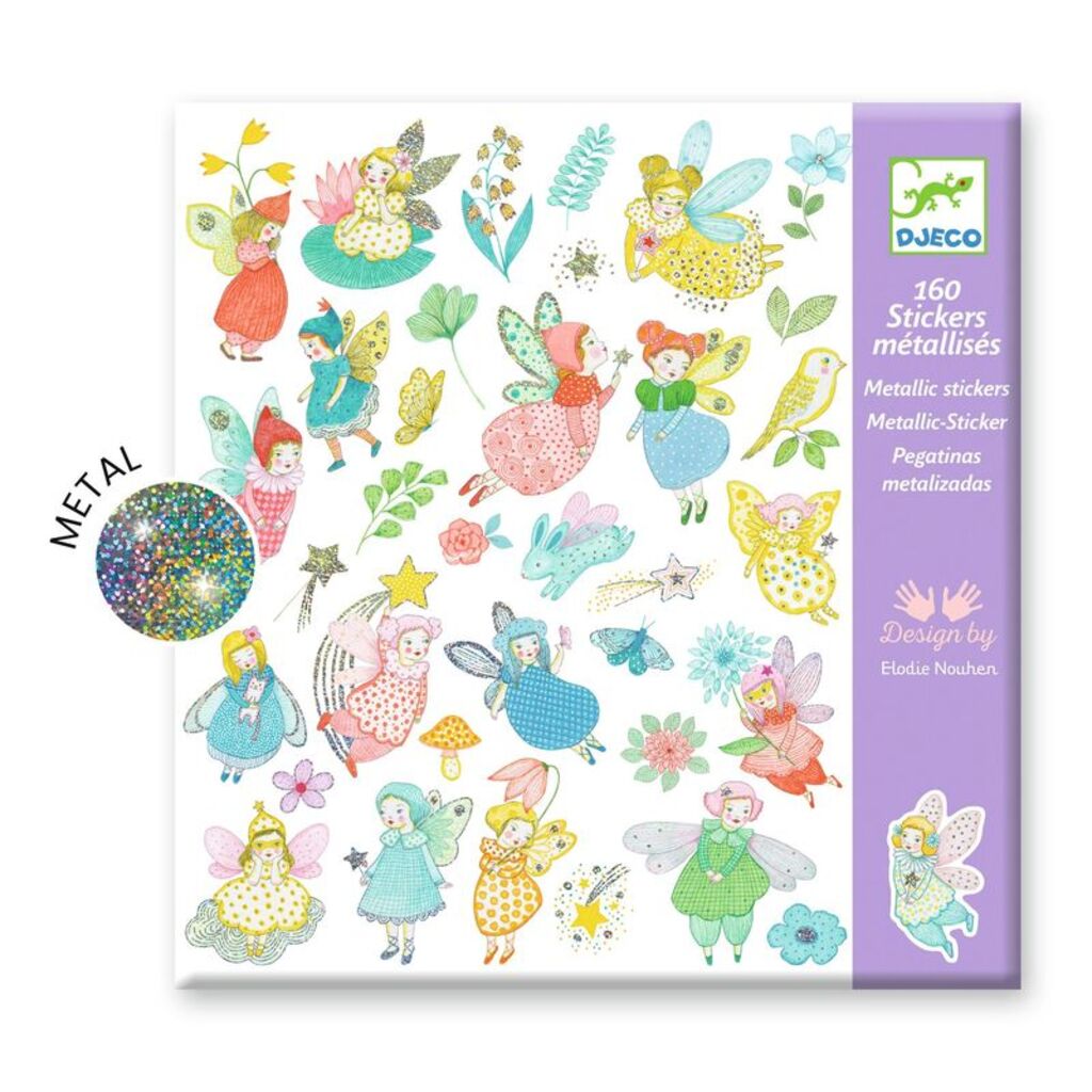 Djeco Sparkly Fairies metallic sticker pack shown front-on against a white background
