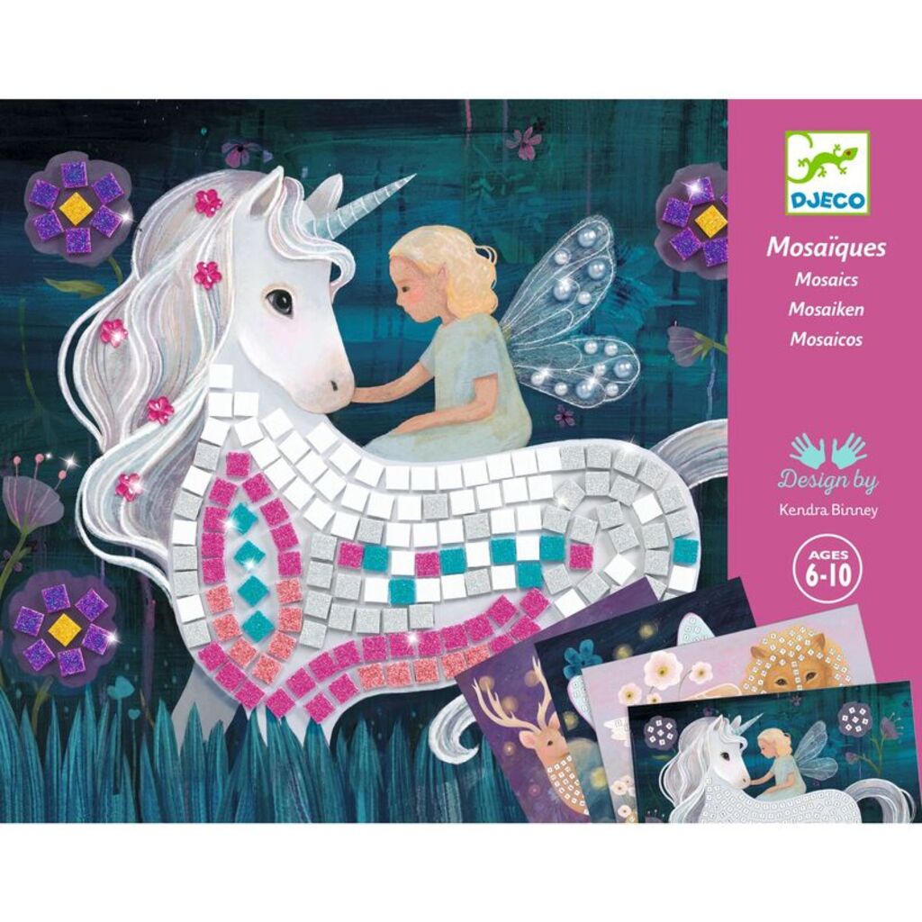 Djeco Enchanted World mosaic kit box showing a sparkling fairytale scene made from glitter foam stickers