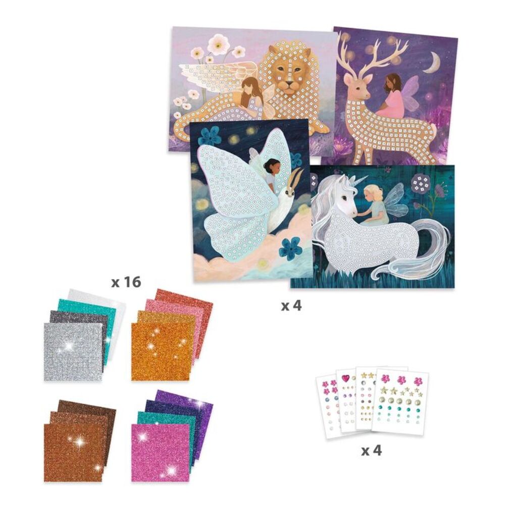Numbered areas on an Enchanted World mosaic board that guide children to place each glitter foam square