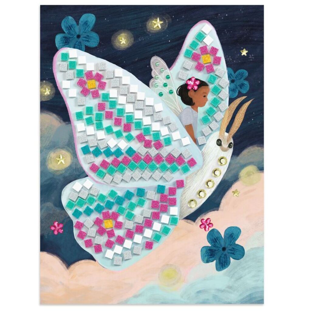 Completed Enchanted World mosaic board showing a magical scene filled with shimmering glitter foam squares