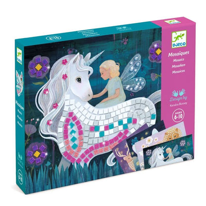 Djeco The Enchanted World mosaic kit for kids with four fairytale boards, glitter foam squares and rhinestones
