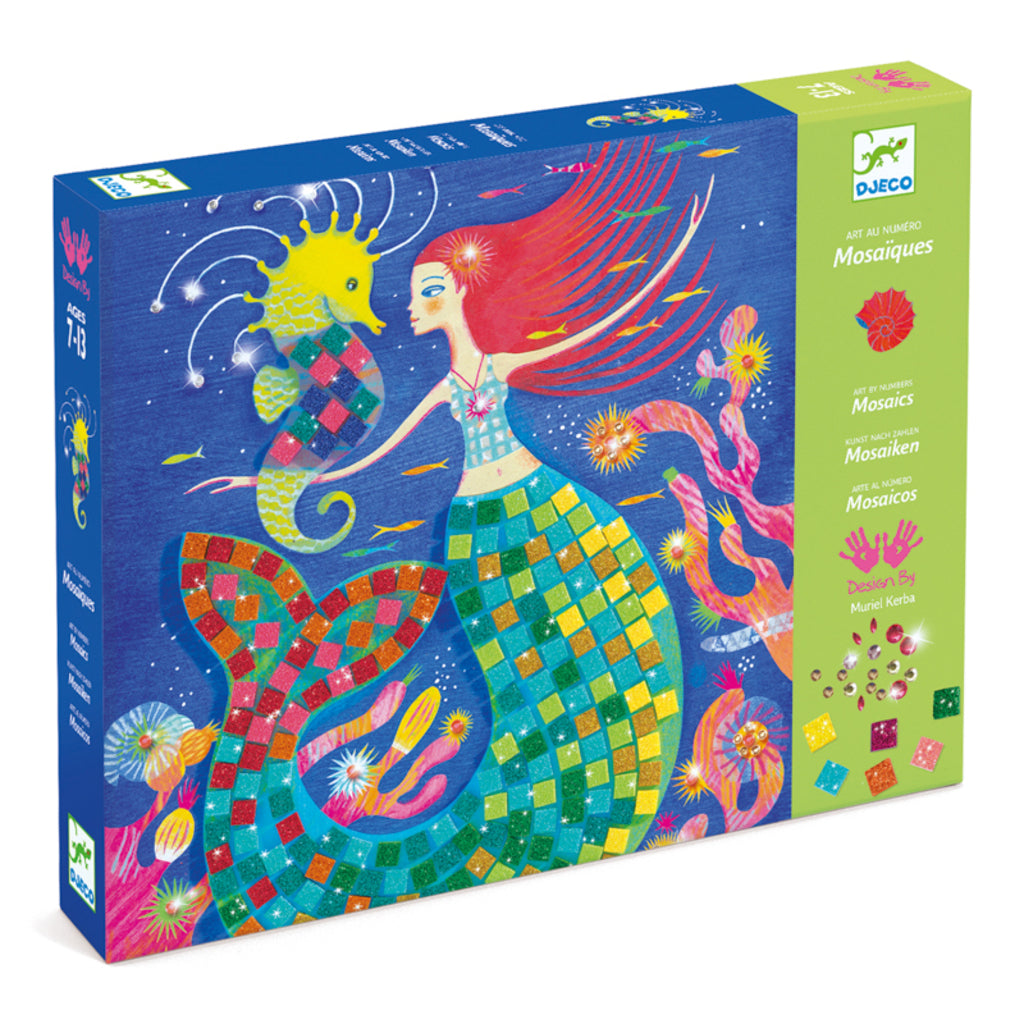 Djeco The Mermaid's Song mosaic kit for kids with illustrated underwater boards and glitter foam squares