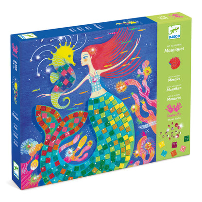Djeco The Mermaid's Song mosaic kit for kids with illustrated underwater boards and glitter foam squares