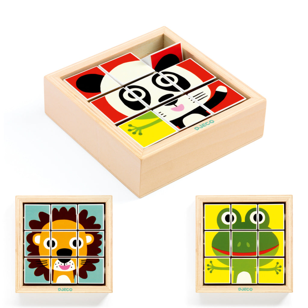Mixed-up animal combination on the Djeco Touranimo swivel puzzle for creative open-ended play