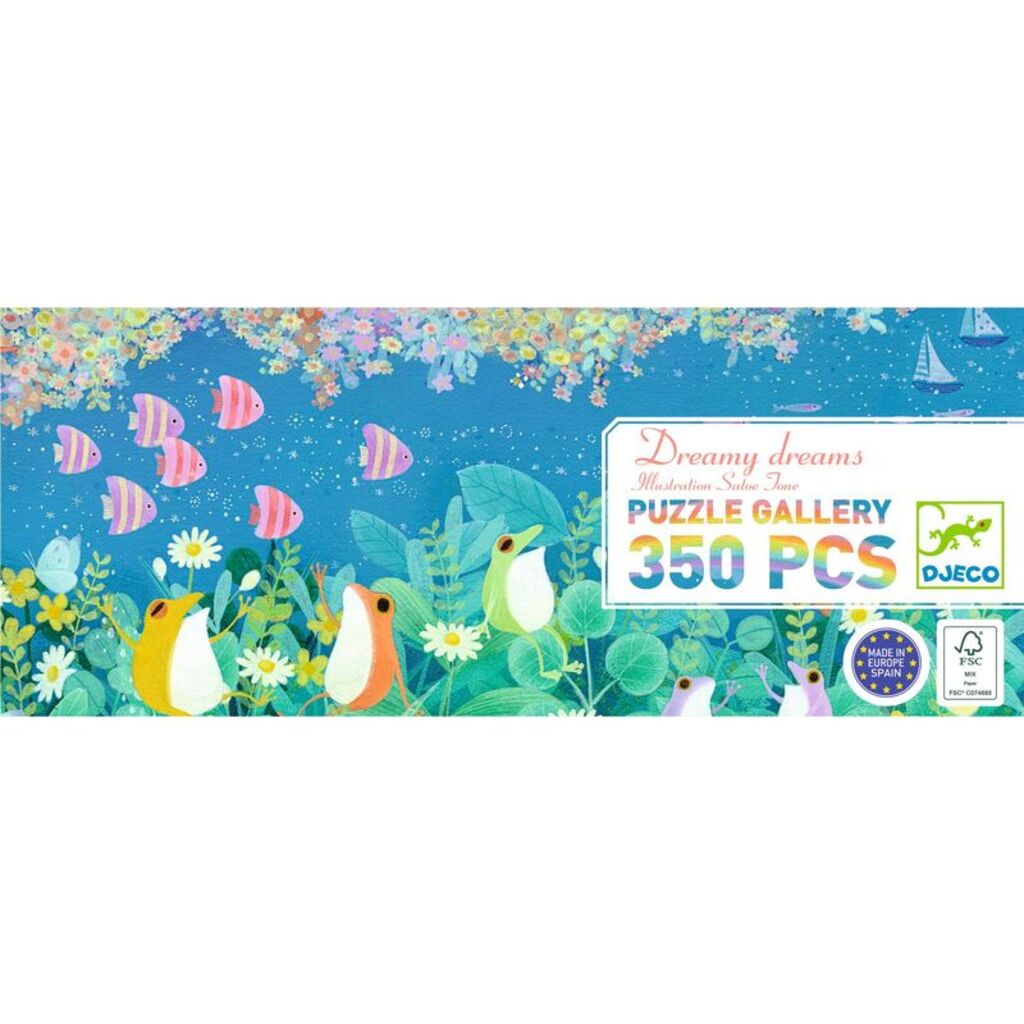 young child fitting a piece into the Djeco Dreamy Dreams long format panoramic jigsaw