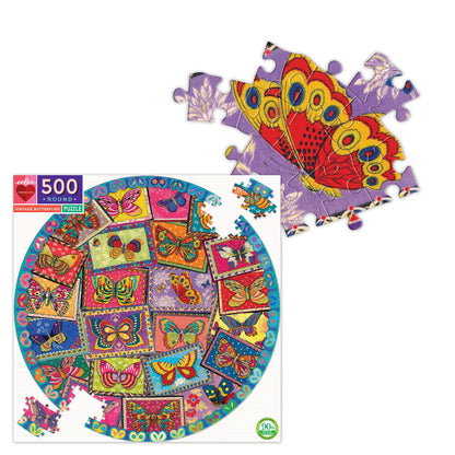 eeBoo 500pc Round Puzzle - Vintage Butterflies