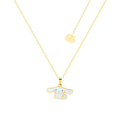 ECC x Sanrio® Cinnamoroll® gold necklace featuring enamel character pendant on adjustable gold chain