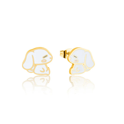 ECC x Sanrio® Cinnamoroll® gold stud earrings featuring enamel character design with high-shine gold finish