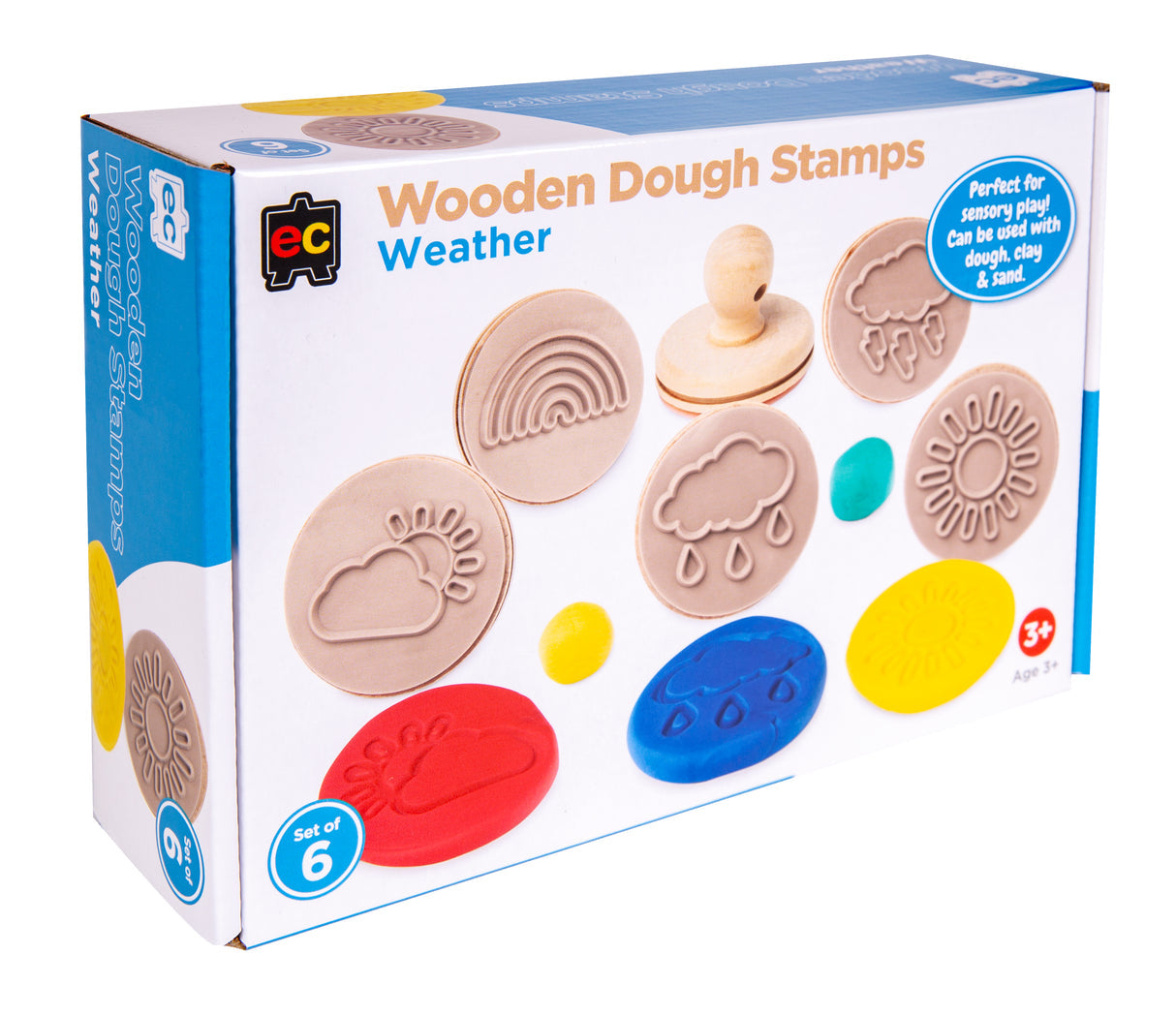 Educational Colours Wooden Dough Stamps Weather set of six wooden stamps for dough and clay play