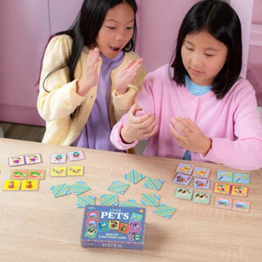 Little Pets matching tiles laid out showing illustrated bunnies, kittens and other small pets