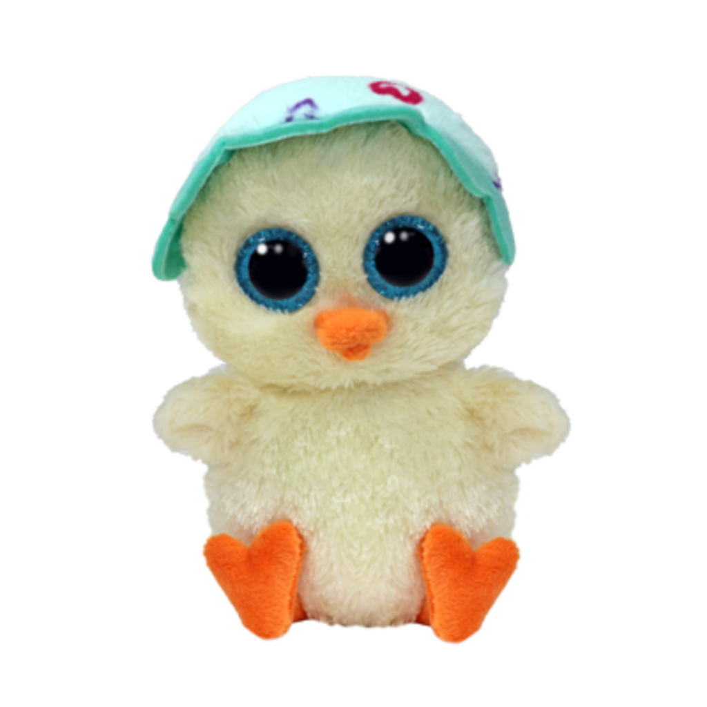Emmie the Chick Regular 15cm Ty Beanie Boo plush toy photographed front-on on a plain white background