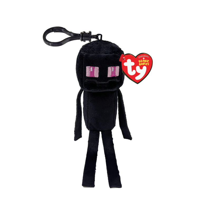 The Enderman Ty Beanie Boo Clip collectible plush toy shown front-on against a white studio background