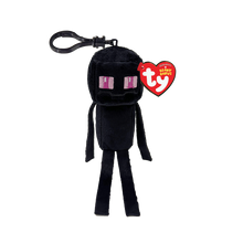 The Enderman Ty Beanie Boo Clip collectible plush toy shown front-on against a white studio background