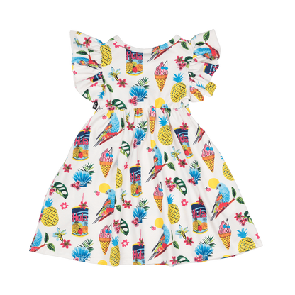 Tropicana Dress with Shoulder Frills
