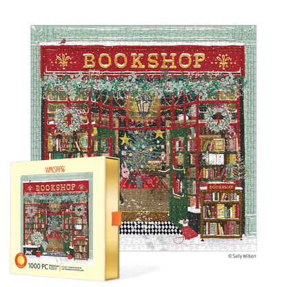WerkShoppe 1000pc - Gold Foil Festive Bookshop - Slip Box Puzzle