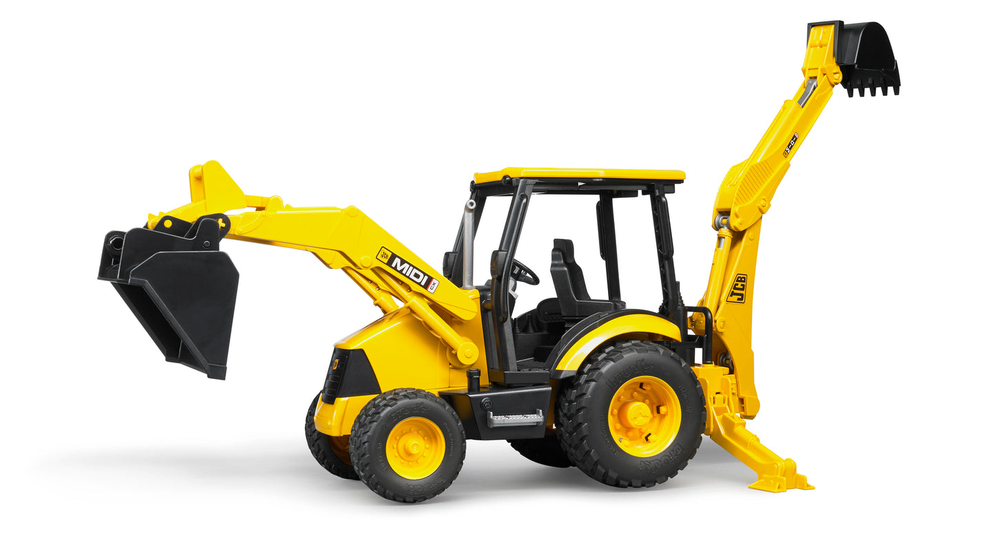 Bruder JCB MIDI CX Backhoe Loader 02427 1:16 scale construction vehicle with functional front loader and rear excavator