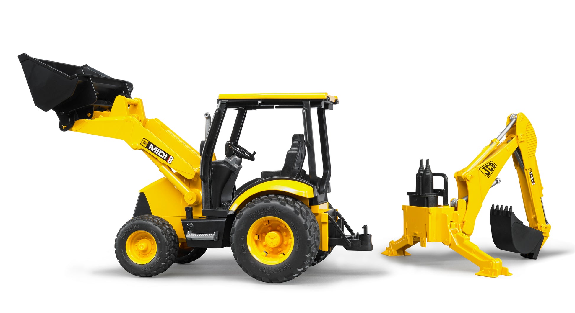 Bruder JCB MIDI CX Backhoe Loader 02427 1:16 scale construction vehicle with functional front loader and rear excavator