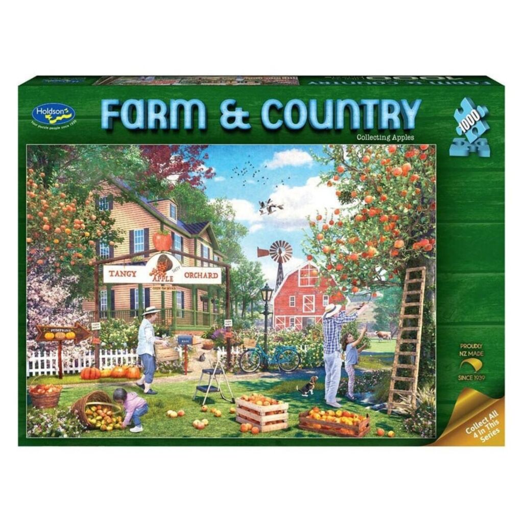 Holdson Farm and Country Apples 1000 piece jigsaw puzzle box showing an orchard harvest in full swing