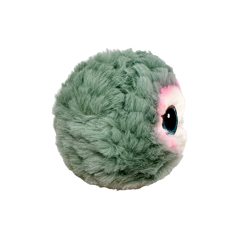 Feathers the Grey Owl 10cm Ty plush with the red Ty Heart swing tag attached, on a plain white background