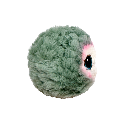Feathers the Grey Owl 10cm Ty plush with the red Ty Heart swing tag attached, on a plain white background