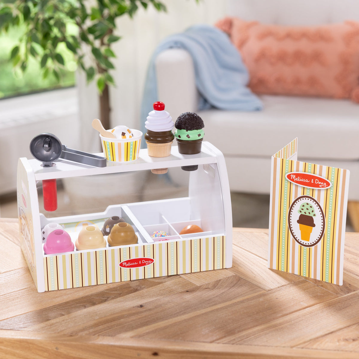 Melissa & Doug Scoop & Serve Ice Cream Counter Wooden Pretend Play Set