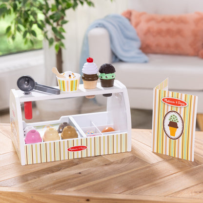 Melissa & Doug Scoop & Serve Ice Cream Counter Wooden Pretend Play Set