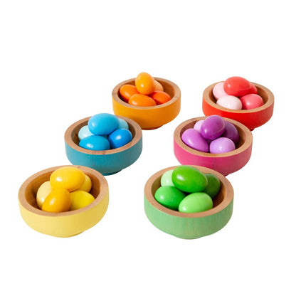 The Freckled Frog Rainbow Nest Sorting Set - 36 Piece Wooden Colour Matching Toy