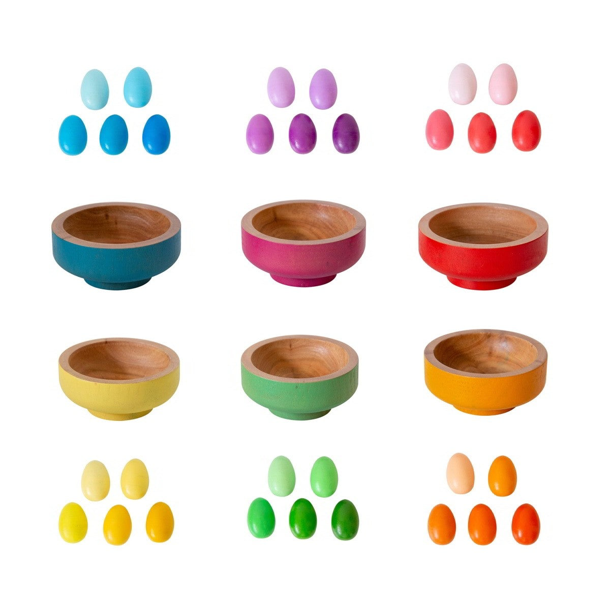 The Freckled Frog Rainbow Nest Sorting Set - 36 Piece Wooden Colour Matching Toy