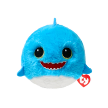 Fins the Blue Shark 10cm Ty Beanie Bouncer plush toy photographed front-on on a plain white background