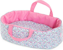 Floral carry bed accessory for 30cm Mon Premier Corolle baby dolls with pink handles and padded interior