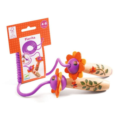 adjustable Florita skipping rope with 13 cm wooden handles and 2.15 metre rope for children