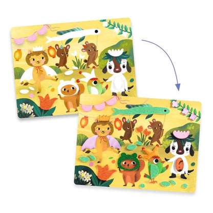 metallic and glittery self-adhesive foam stickers included in Djeco collage craft kit
