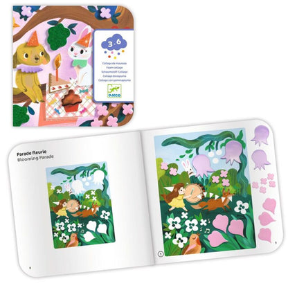 Children's educational book with animal-themed puzzles on a white background