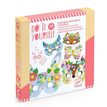 Djeco DIY Forest Animals mosaic mask craft kit with eight colourful animal masks and sparkling stickers