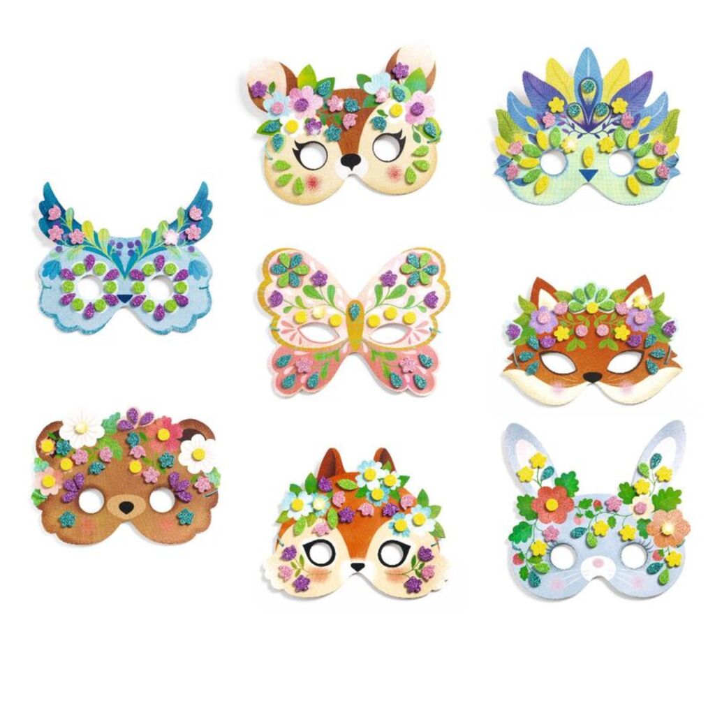 metallic self-adhesive foam mosaic stickers included in Djeco Forest Animals mask craft kit